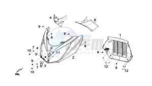 Joymax 300i ABS drawing FR PLATE / INDICATORS / INNER LEG SHIELD