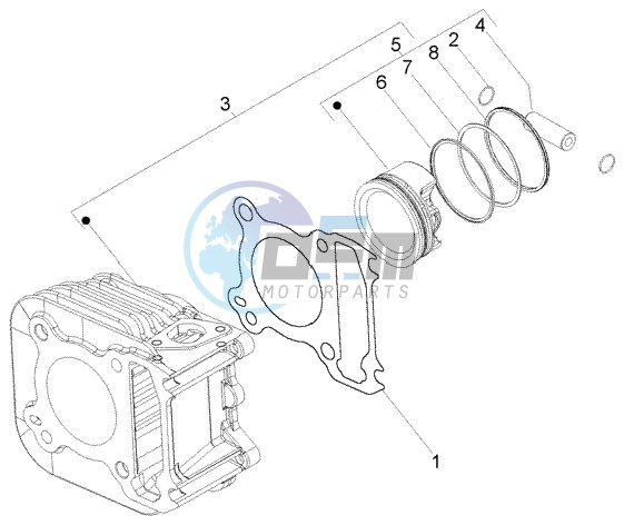 Cylinder-piston-wrist pin assy