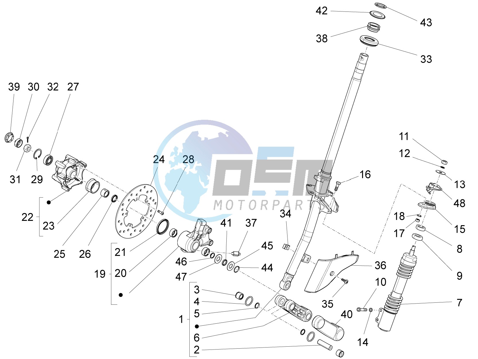 Fork - steering tube - Steering bearing unit