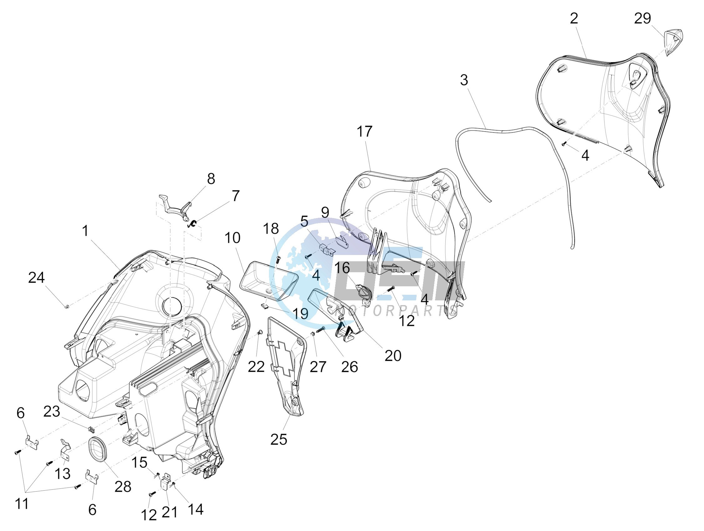 Front glove-box - Knee-guard panel