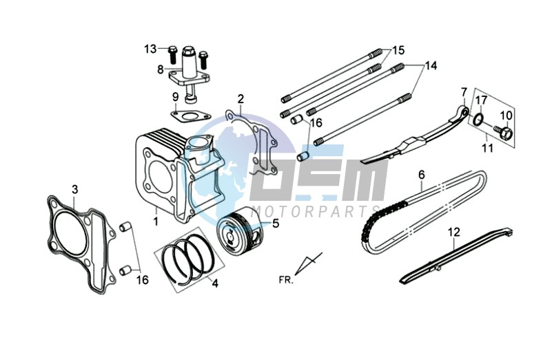 CYLINDER MET PISTON / CYLINDER GASKETS TOP AND BOTTOM