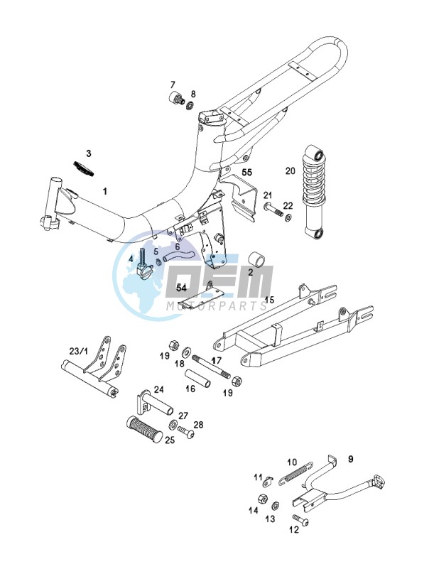 Frame-rear fork-central stand