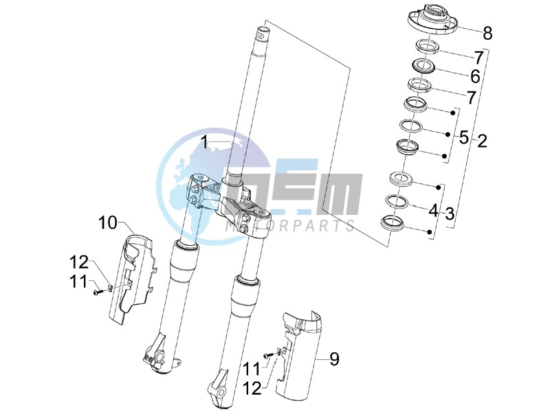 Fork steering tube - Steering bearing unit