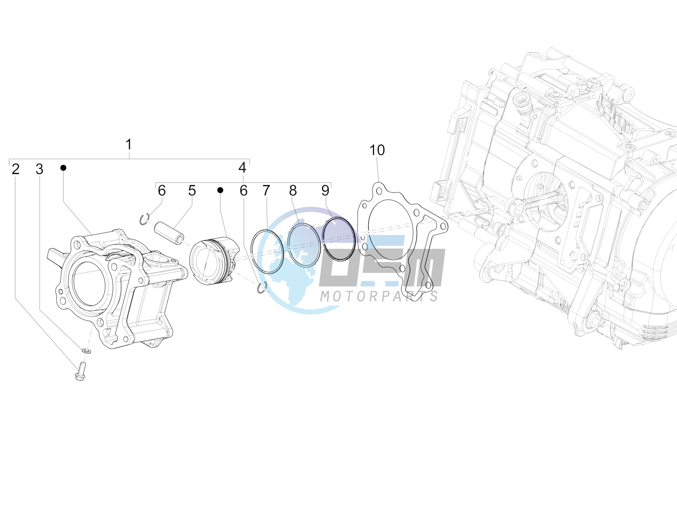 Cylinder-piston-wrist pin unit