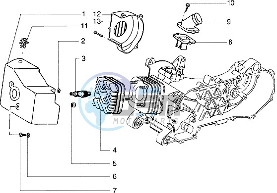 Cylinder head - Induction pipe (Vehicle with rear drum brake)