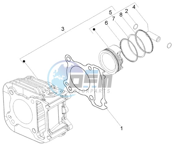 Cylinder-piston-wrist pin assy