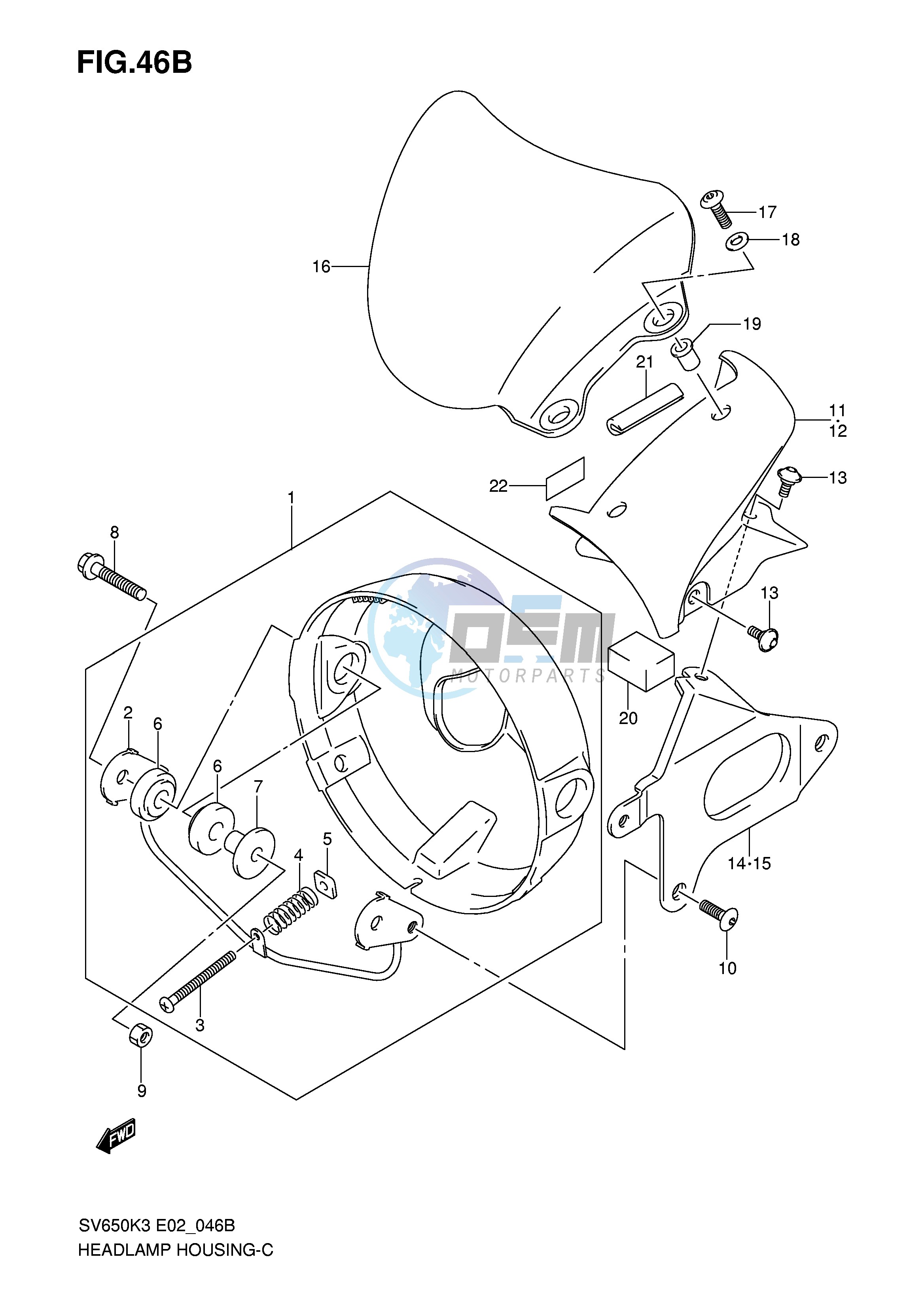 HEADLAMP HOUSING (SV650K7 UK7 AK7 UAK7)