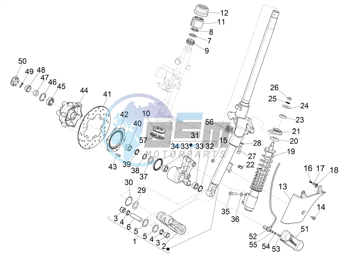 Fork/steering tube - Steering bearing unit