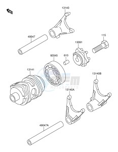 RM100 (E21) drawing GEAR CHANGE DRUM SHIFT FORK