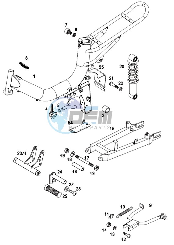 Frame-rear fork-central stand