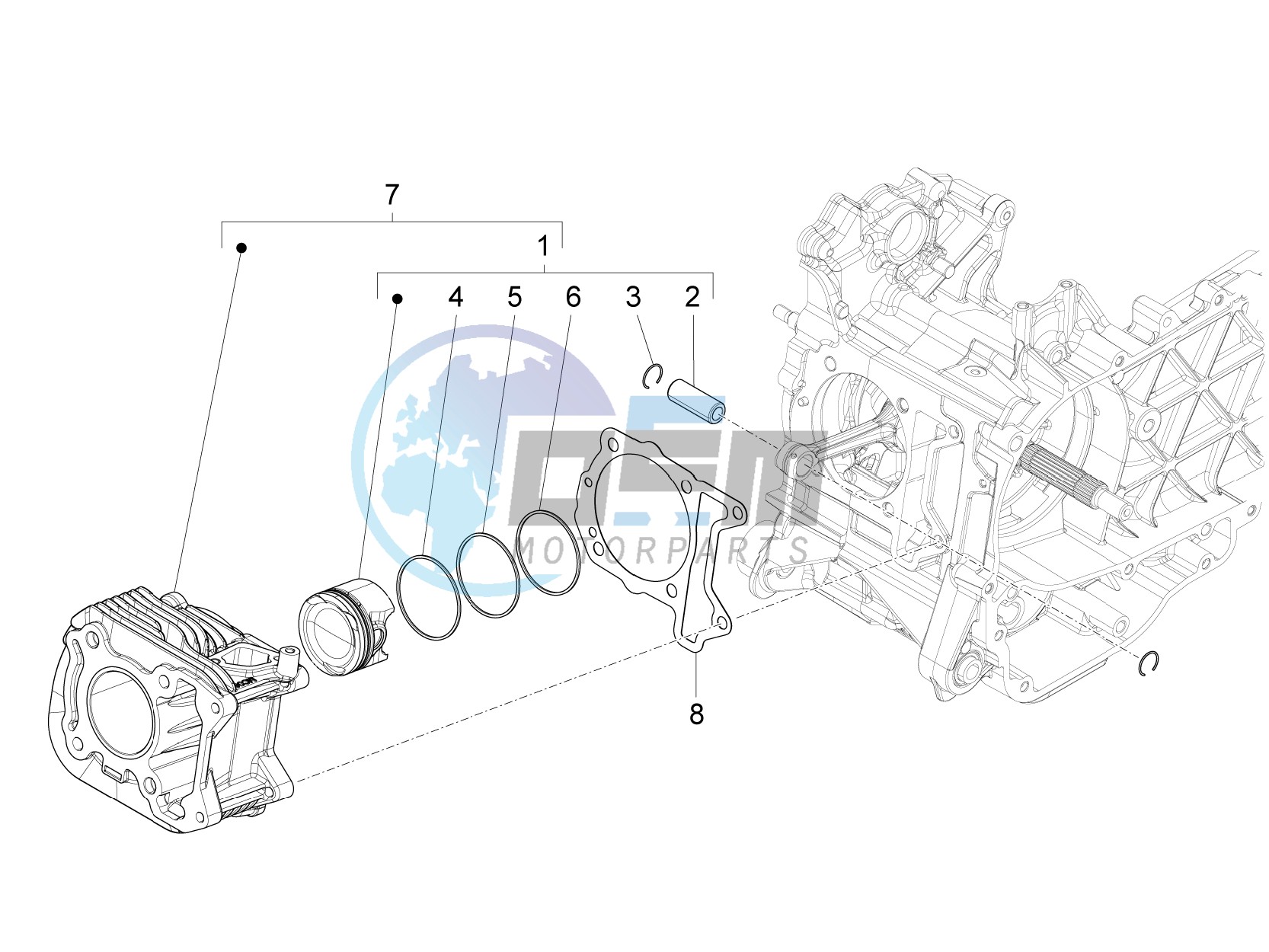 Cylinder-piston-wrist pin unit