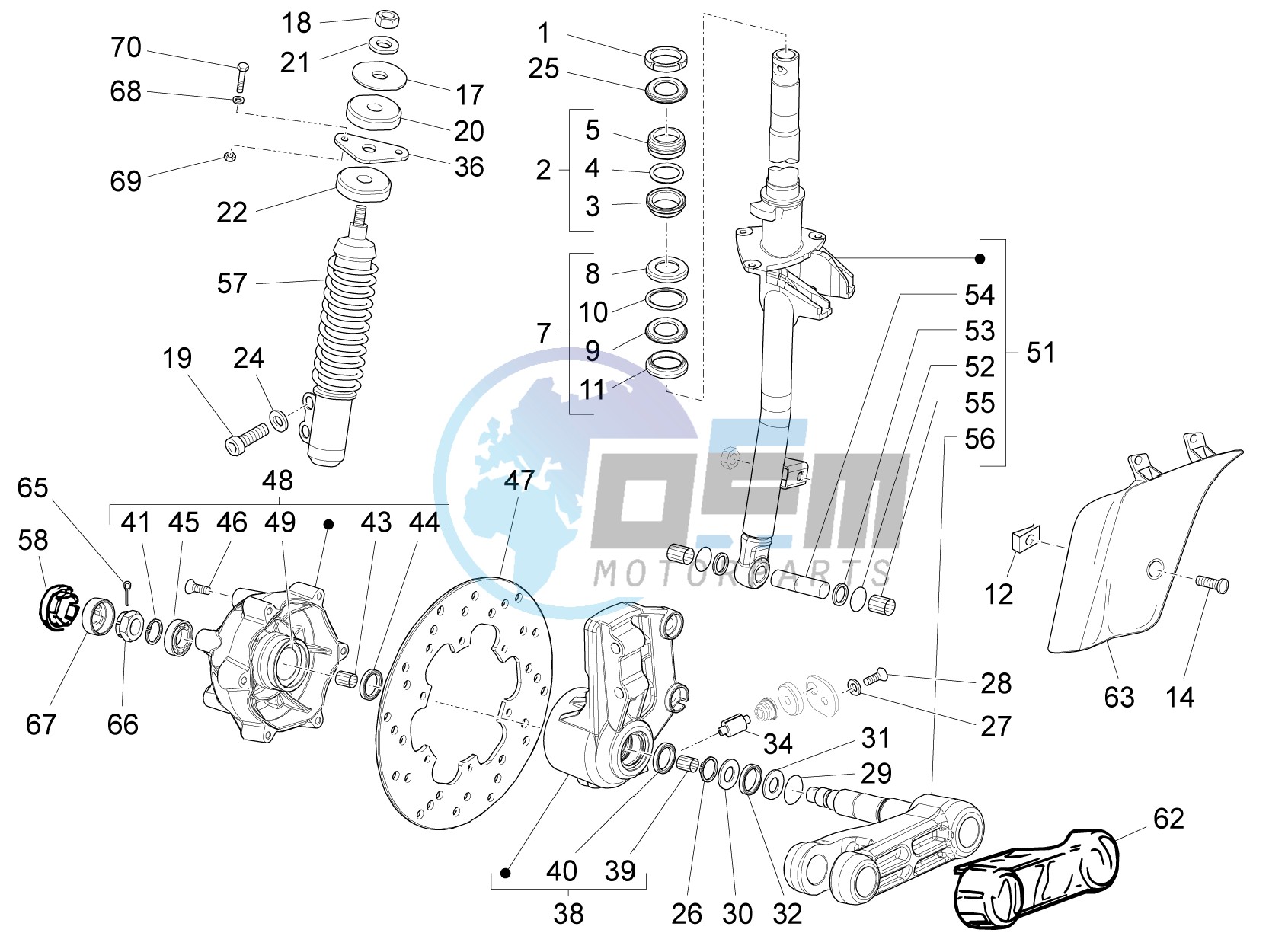 Fork - steering tube - Steering bearing unit