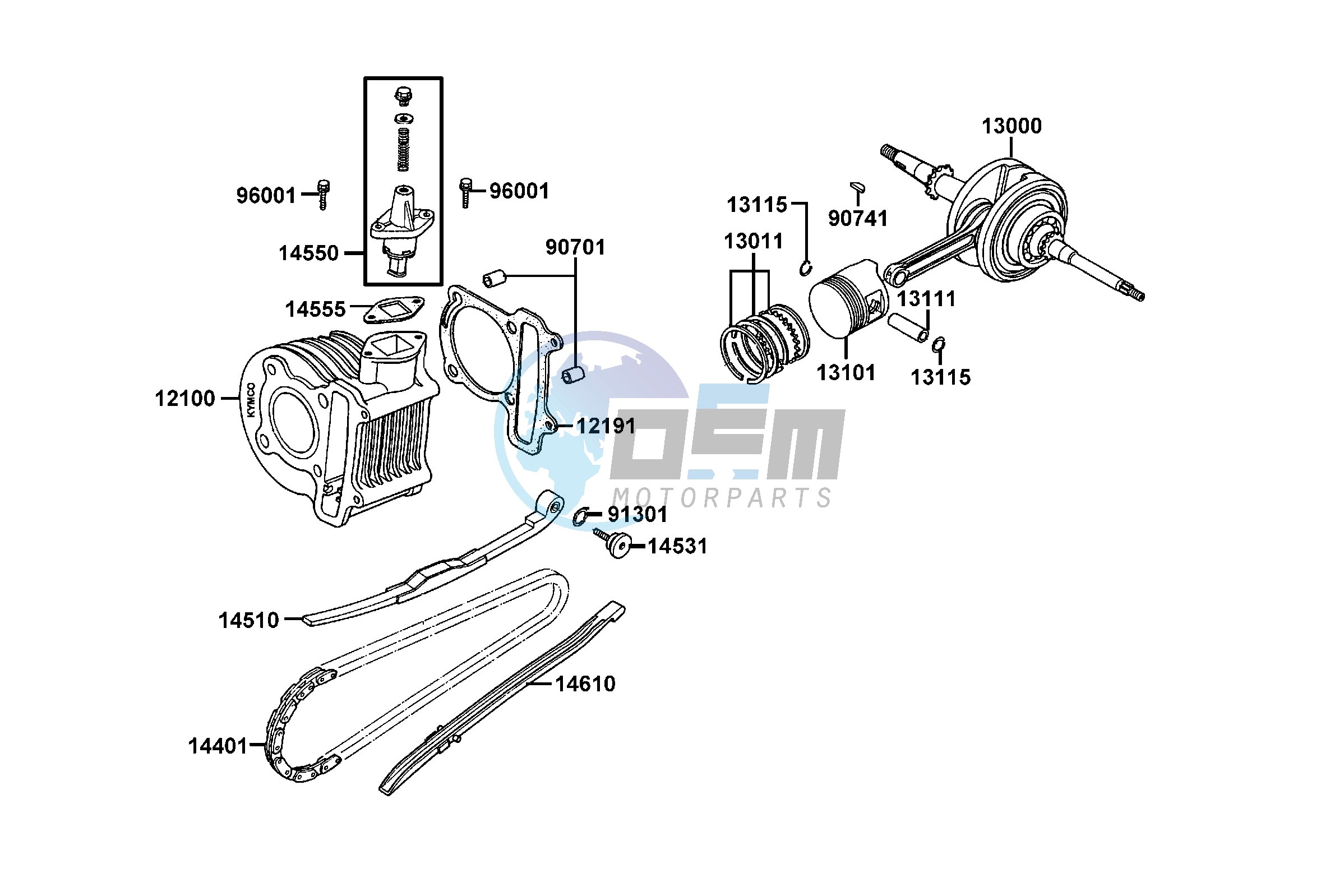 Cylinder  - Piston  - Crankshaft