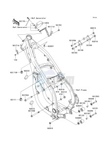 KX 250 R (R6F-R7F) R6F drawing FRAME FITTINGS