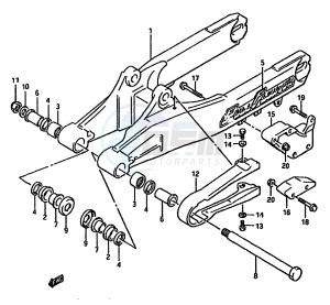 RM125 (G-H-J) drawing REAR SWINGING ARM (MODEL J)