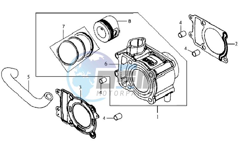 CYLINDER MET PISTON / CYLINDER GASKETS TOP AND BOTTOM