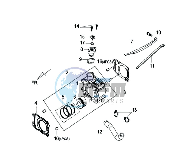 CYLINDER MET PISTON / CYLINDER GASKETS TOP AND BOTTOM