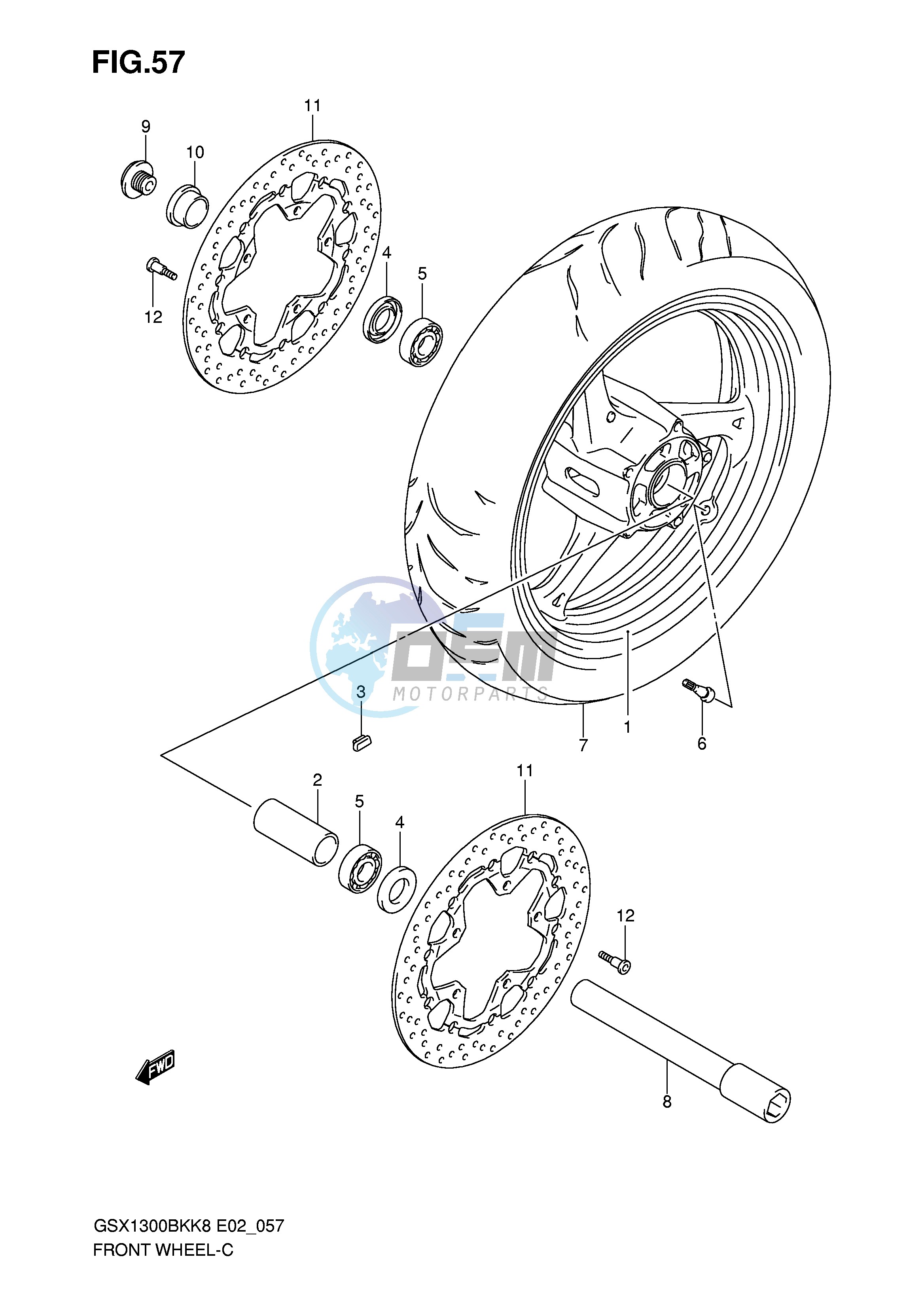 FRONT WHEEL (GSX1300BKK8 U2K8 K9 UFK9 L0 UFL0)