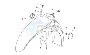 Scarabeo 50 2t e2 (eng. piaggio) drawing Front body VI - Front mudguard