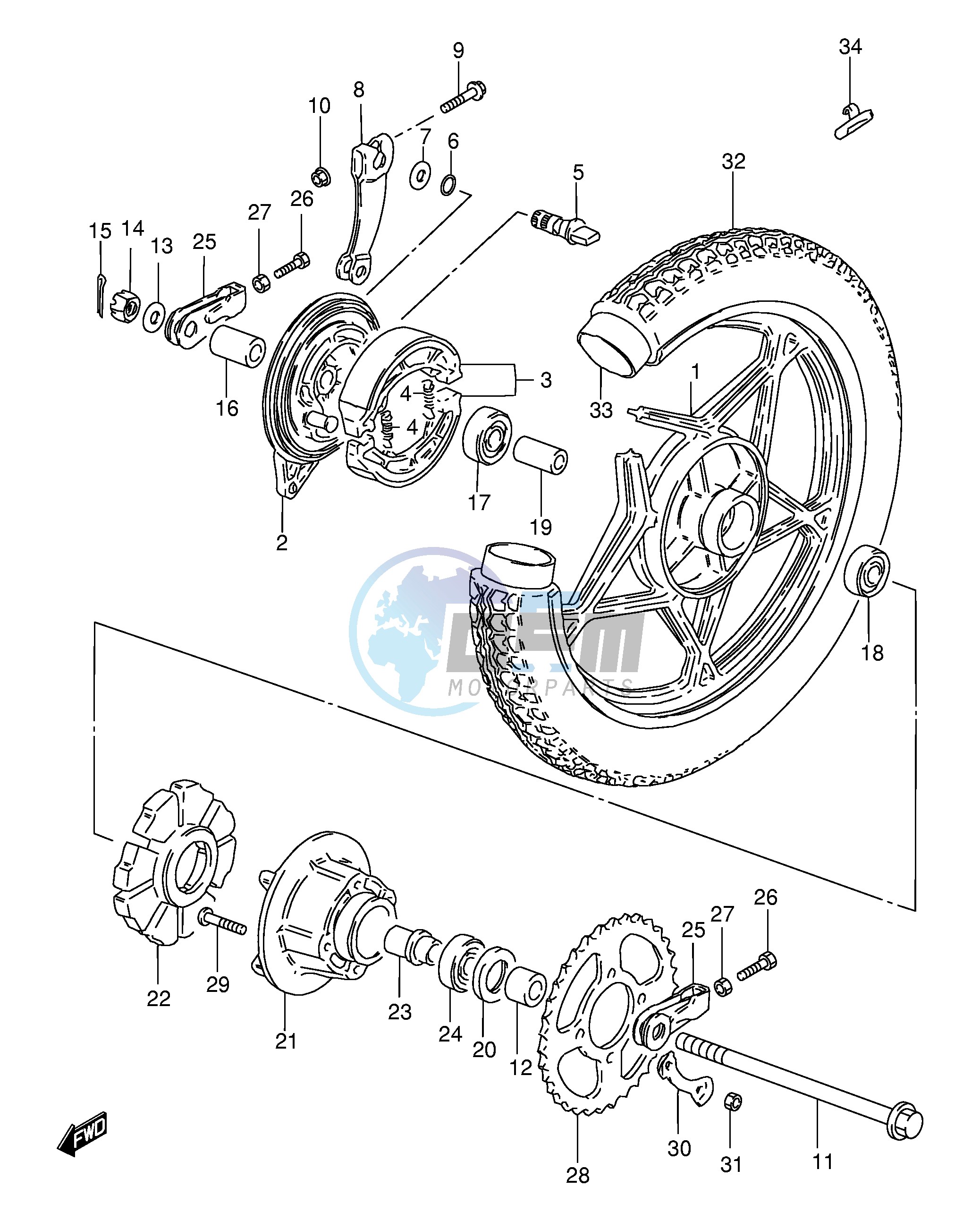 REAR WHEEL (SEE NOTE)