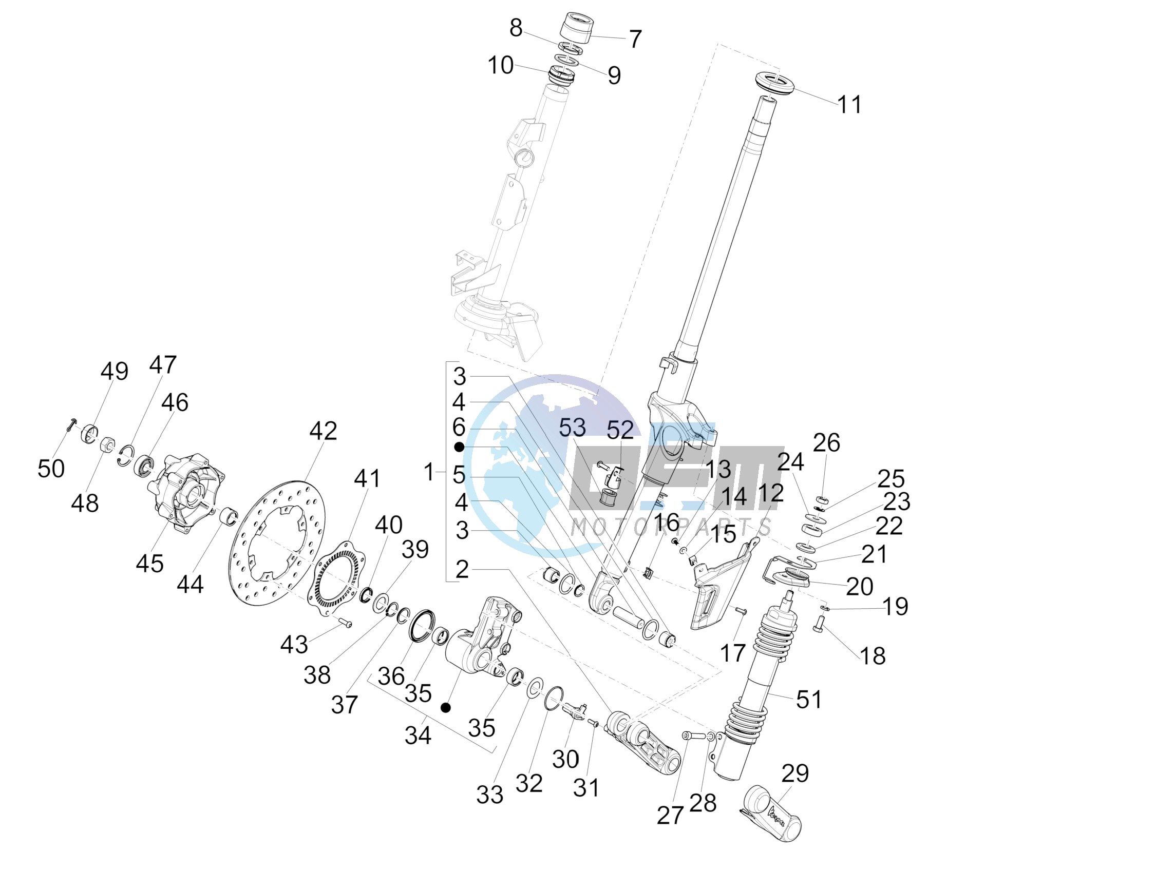 Fork/steering tube - Steering bearing unit