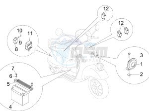 GTV 300 4T 4V ie Touring (NAFTA, APAC) (CN, USA) drawing Remote control switches - Battery - Horn