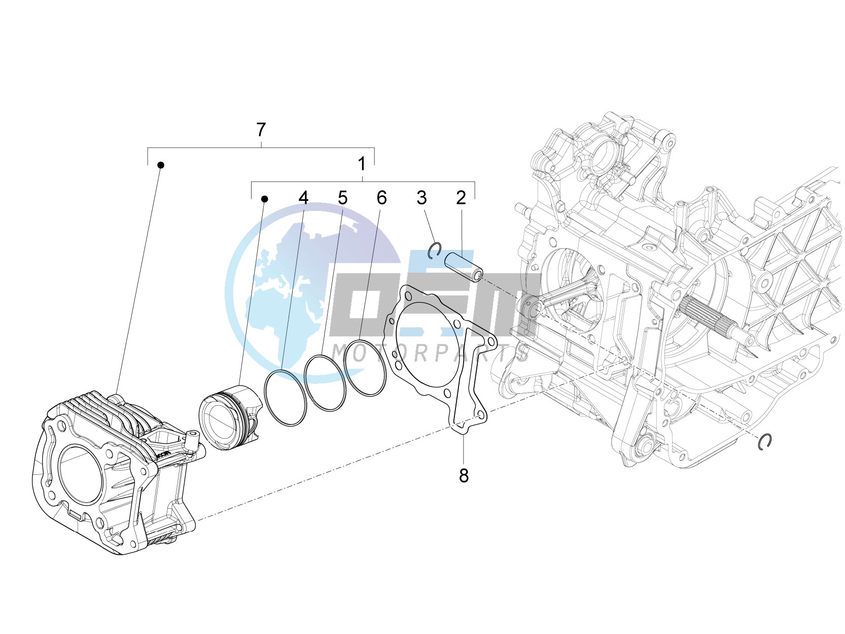 Cylinder-piston-wrist pin unit