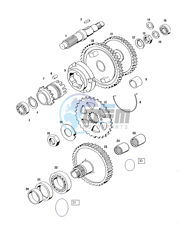 Countershaft-mainshaft