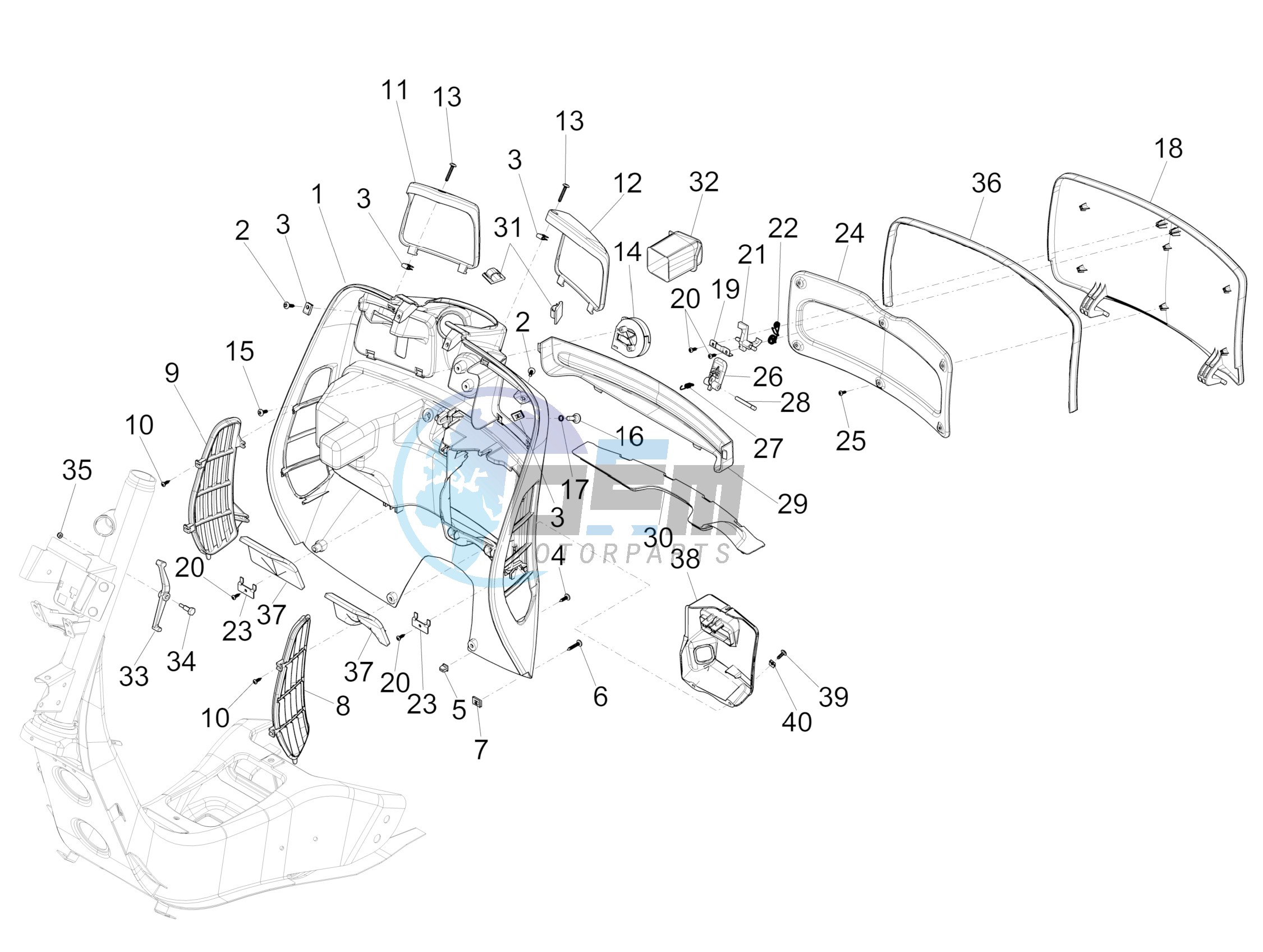 Front glove-box - Knee-guard panel