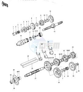 KX 450 drawing TRANSMISSION_CHANGE DRUM & FORKS -- 74 KX 450- -