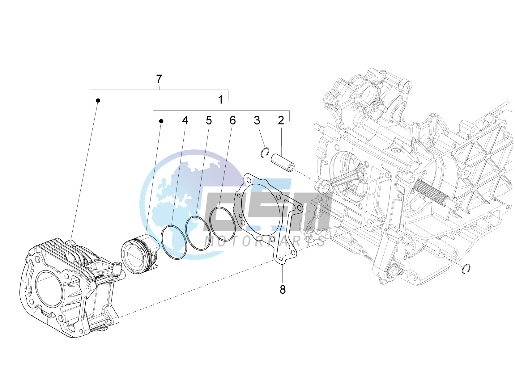 Cylinder-piston-wrist pin unit