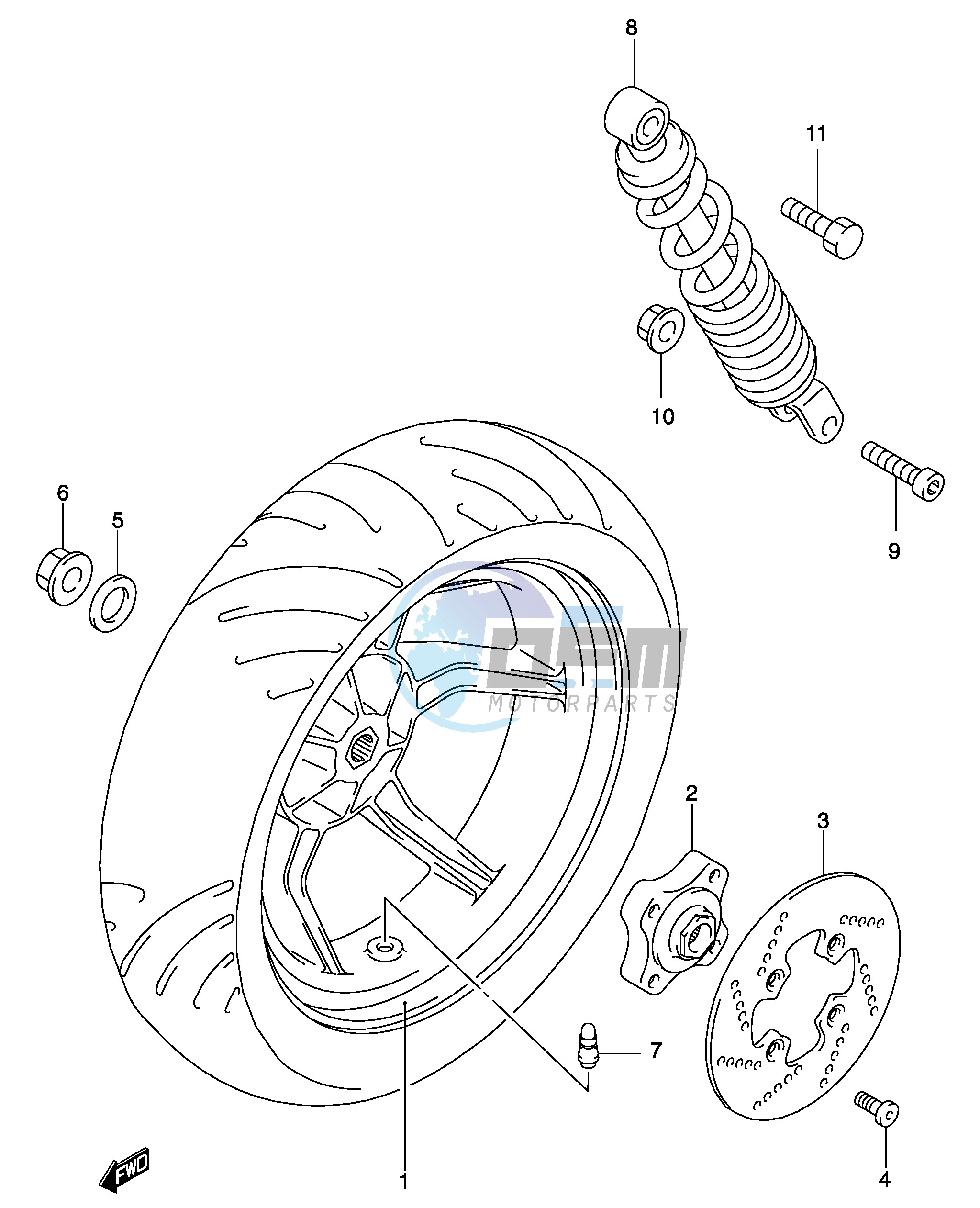 REAR WHEEL (MODEL AY50WR K1 K2 AY50W K3)