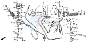 TRX250TM FOURTRAX RECON drawing HANDLE LEVER/SWITCH/CABLE ('02-'04)