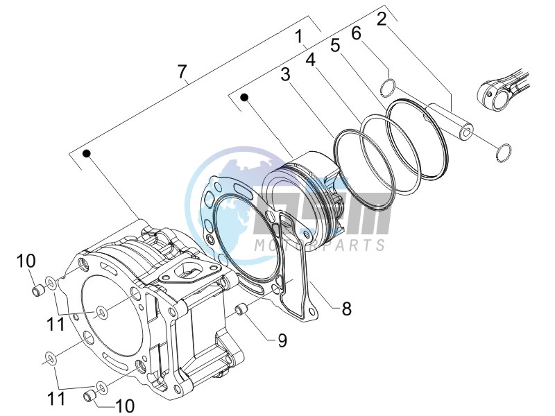 Cylinder-piston-wrist pin unit