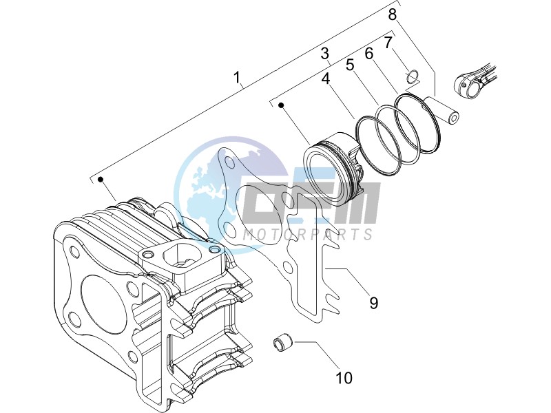 Cylinder-piston-wrist pin unit