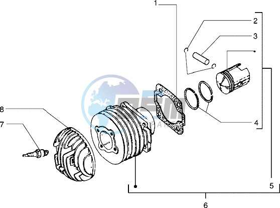 Cylinder-piston-wrist pin unit