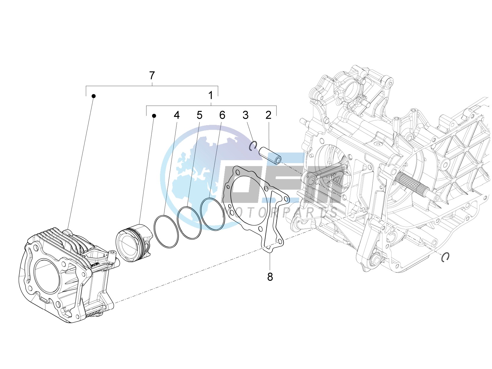 Cylinder-piston-wrist pin unit