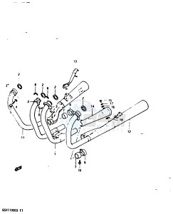 GSX1100 (Z-D) drawing MUFFLER (MODEL Z)