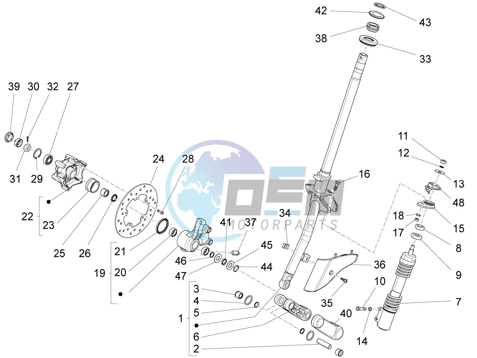 Fork - steering tube - Steering bearing unit