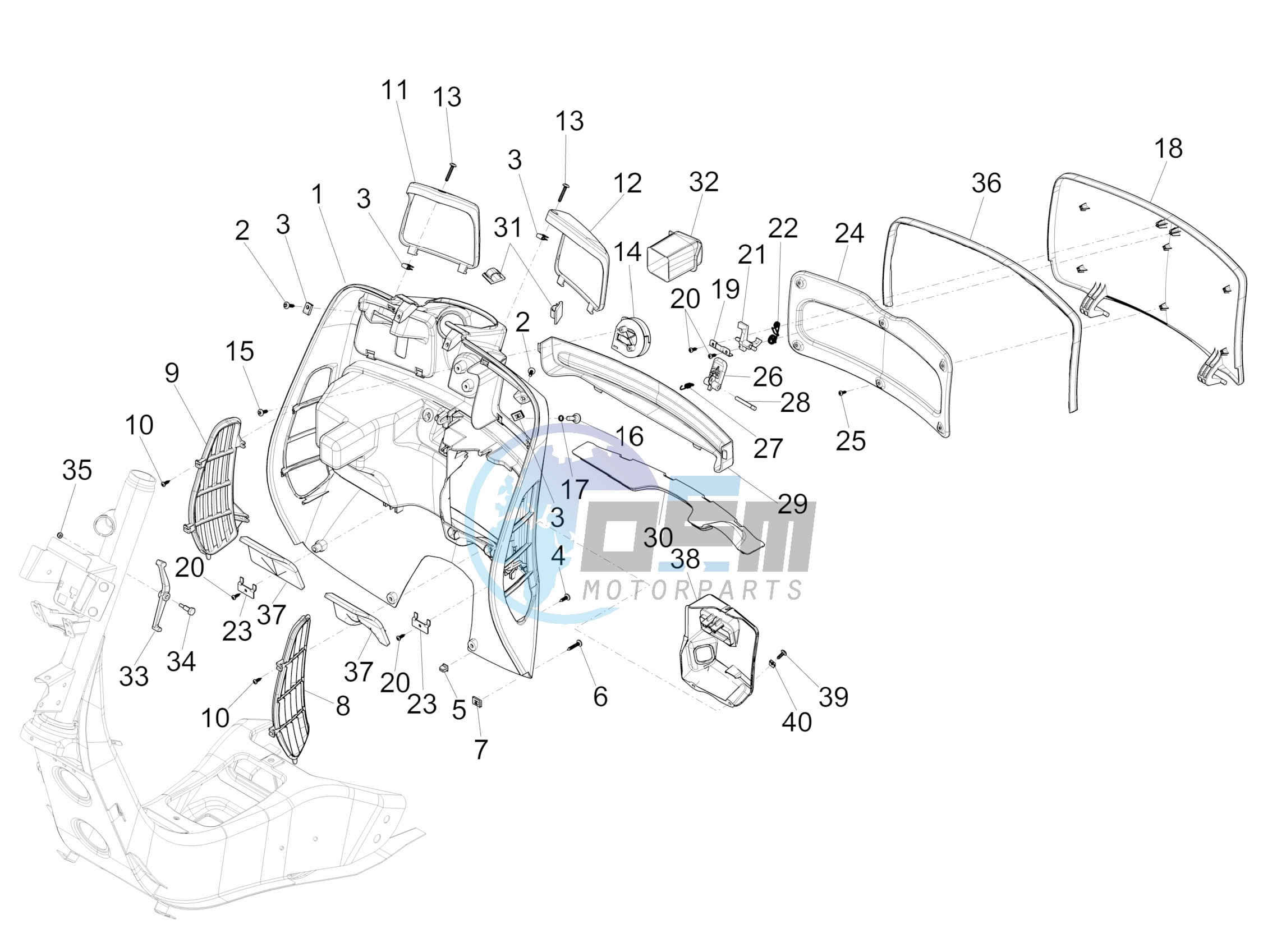 Front glove-box - Knee-guard panel