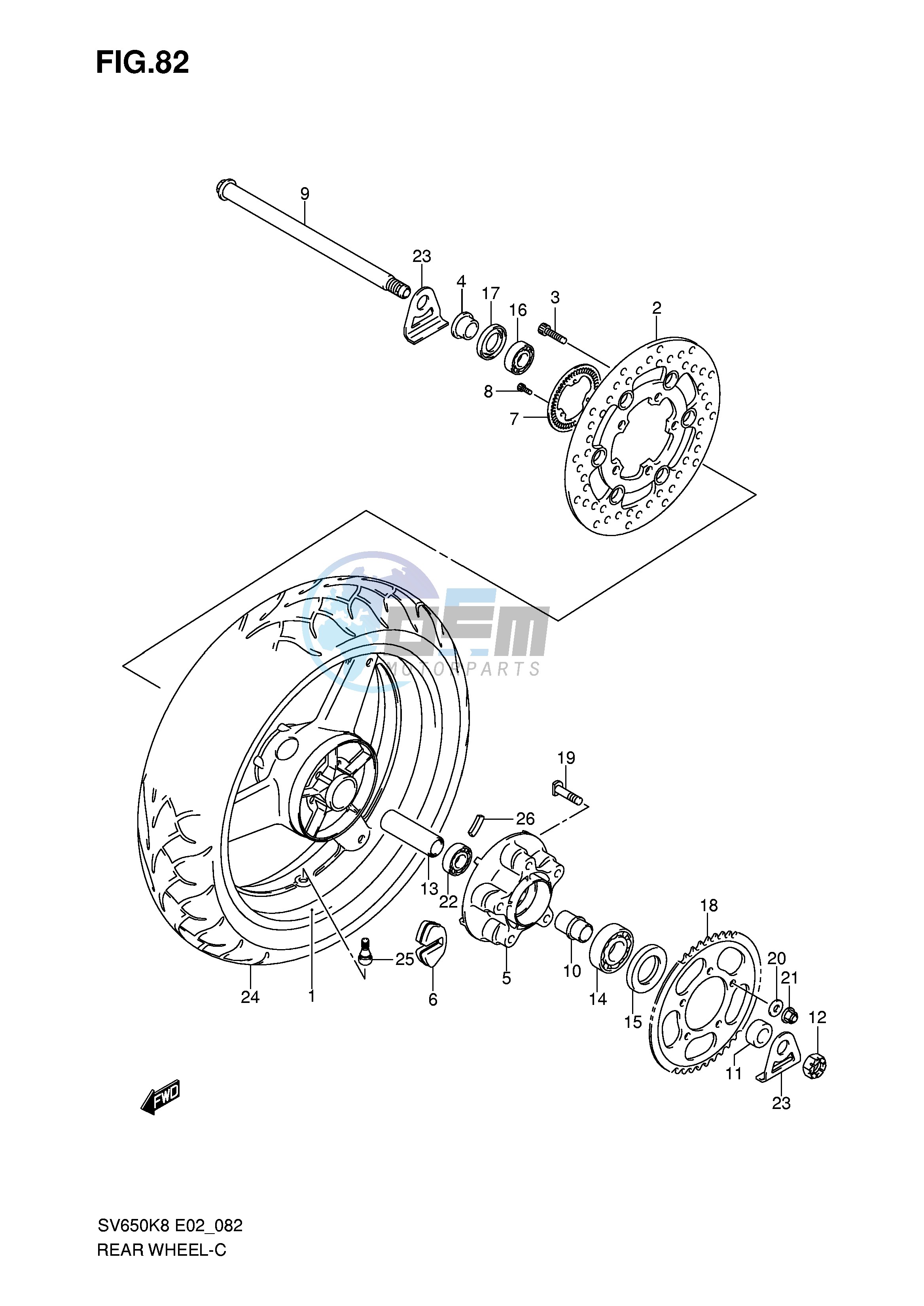 REAR WHEEL (SV650AK8 UAK8 SAK8 SUAK8 AK9 UAK9 SAK9 SUAK9 SAL0 SUAL0)