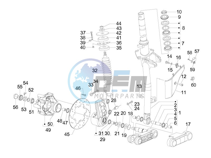 Fork - steering tube - Steering bearing unit