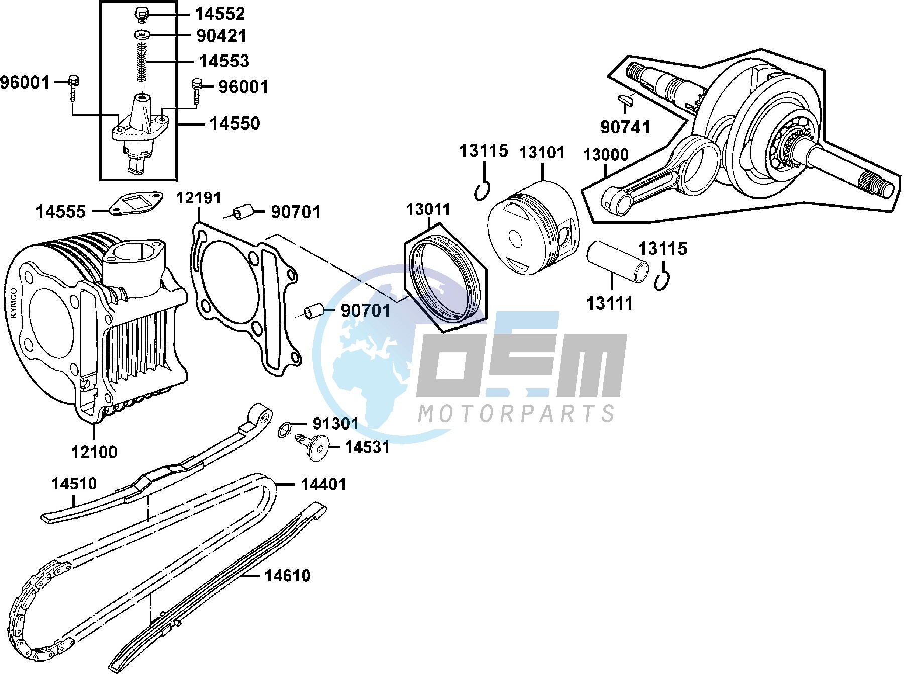 Cylinder  - Piston  - Crankshaft