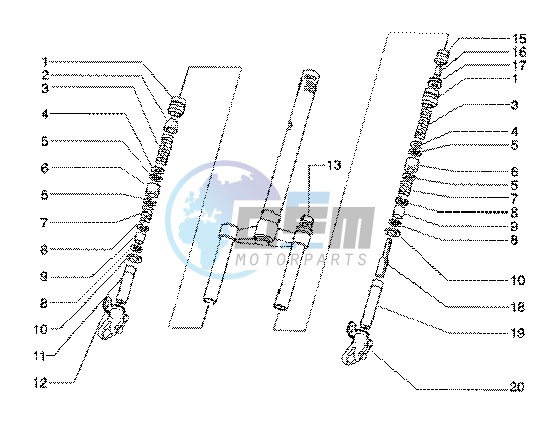 Front fork component parts (model 97-98-99)