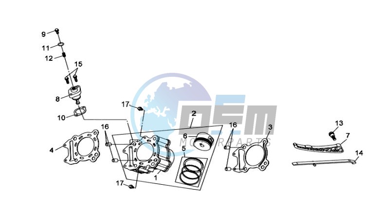 CYLINDER MET PISTON / CYLINDER GASKETS TOP AND BOTTOM