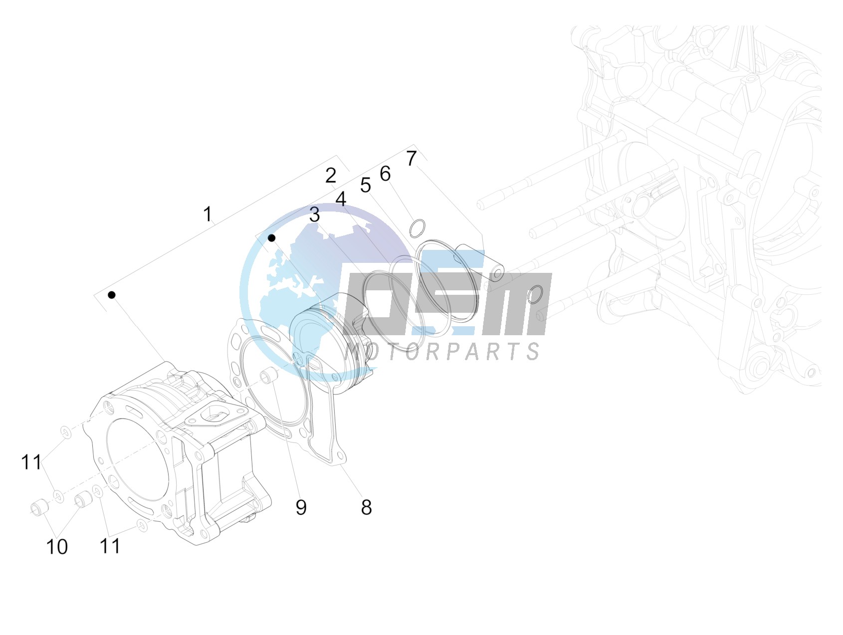 Cylinder-piston-wrist pin unit