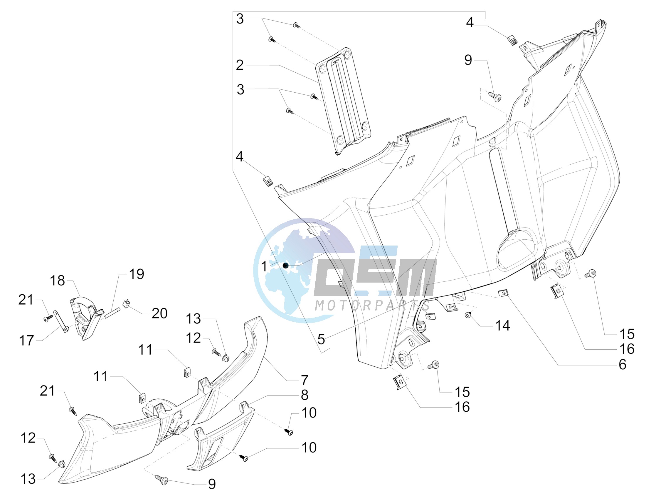 Front glove-box - Knee-guard panel