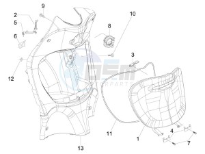 Liberty 125 4t e3 (UK) UK drawing Front glove-box - Knee-guard panel