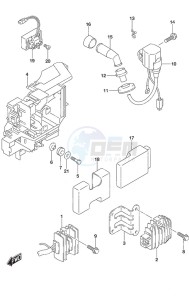 DF 25A drawing Rectifier/Ignition Coil Remote Control Tiller Handle w/Power Tilt