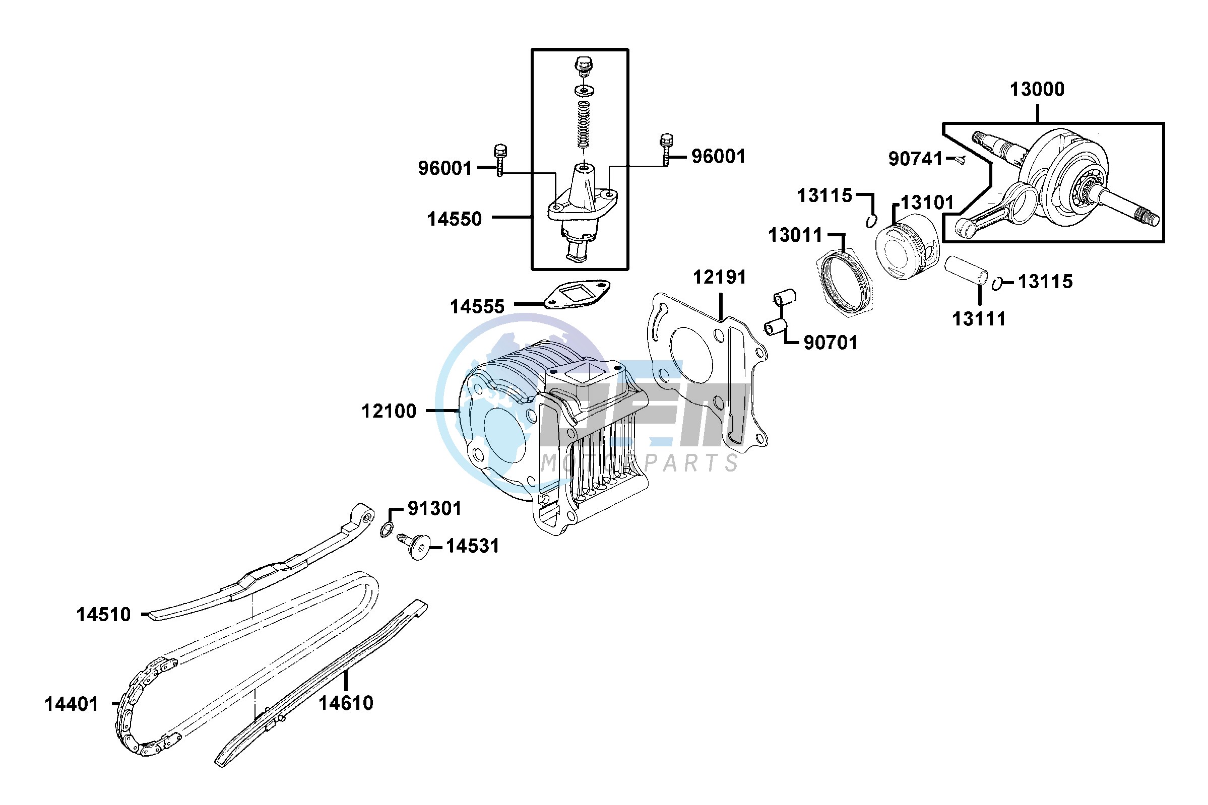 Cylinder  - Piston  - Crankshaft